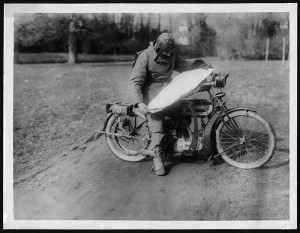 A photograph of a Motorcycle Despatch Rider from the National Library of Scotland.